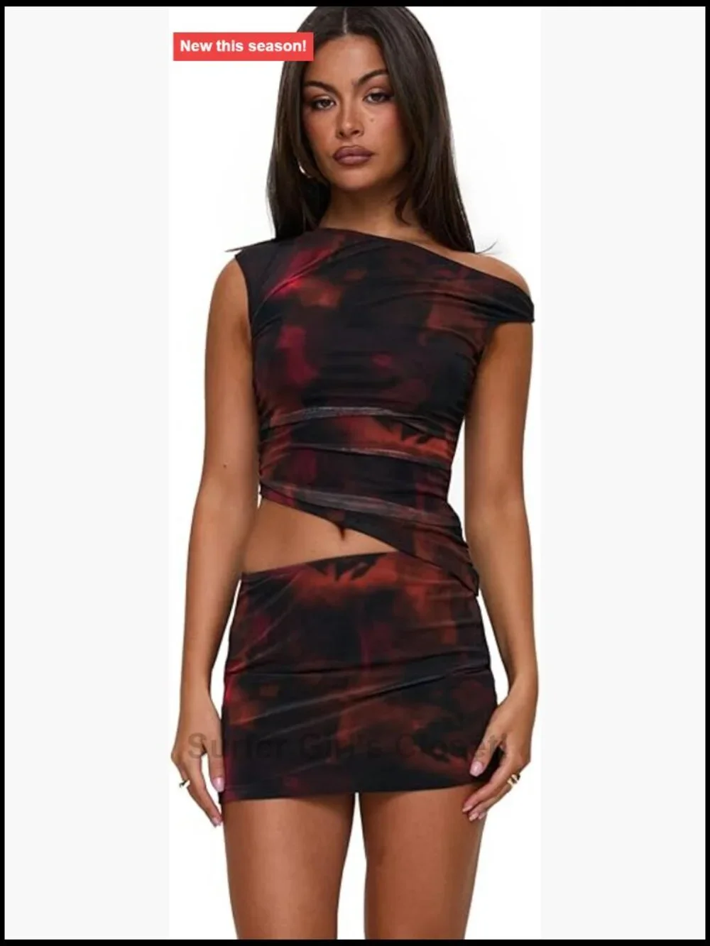 Matching Skirt Set with Good Stretch Fully Lined One Shoulder
